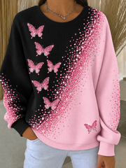 Women's Breast Cancer Ribbed Round-Neck Sweatshirt
