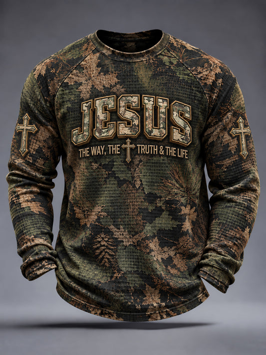 Men's Christian Jesus The Way The Truth The Life JOHN 14:6 Waffle Sweatshirt