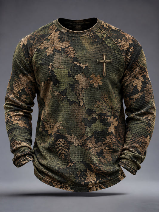 Men's Retro Christian Cross Waffle Sweatshirt