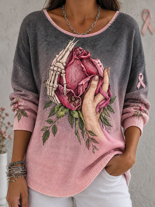 Women's Breast Cancer Awareness Pink Floral Art Printed Tops