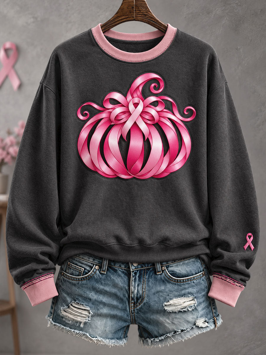 Women's Breast Cancer Awareness Pink Floral Art Printed Sweatshirt