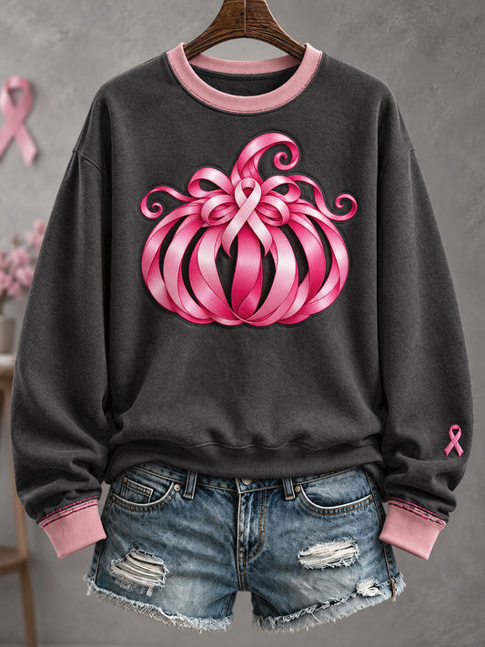 Women's Breast Cancer Awareness Pink Floral Art Printed Sweatshirt