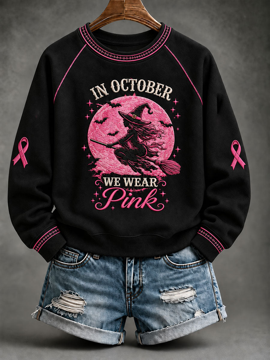 Women's In October We Wear Pink Witch Print Sweatshirt