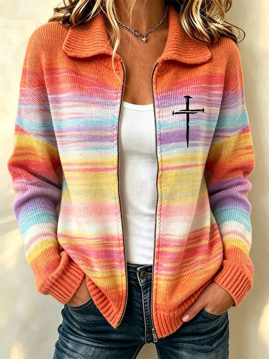 Women's Christian Art Cross-Pattern Knit Cardigan