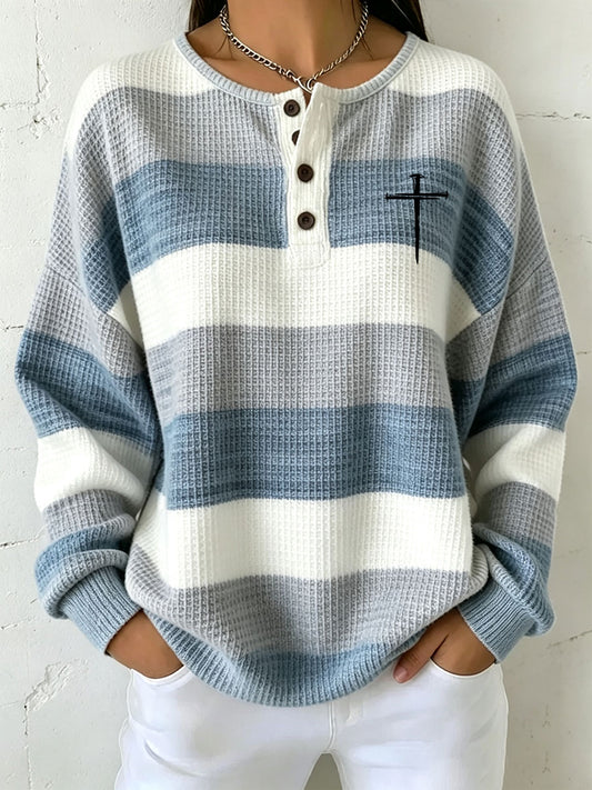 Women's Christian Art Striped Cross Sweatshirt