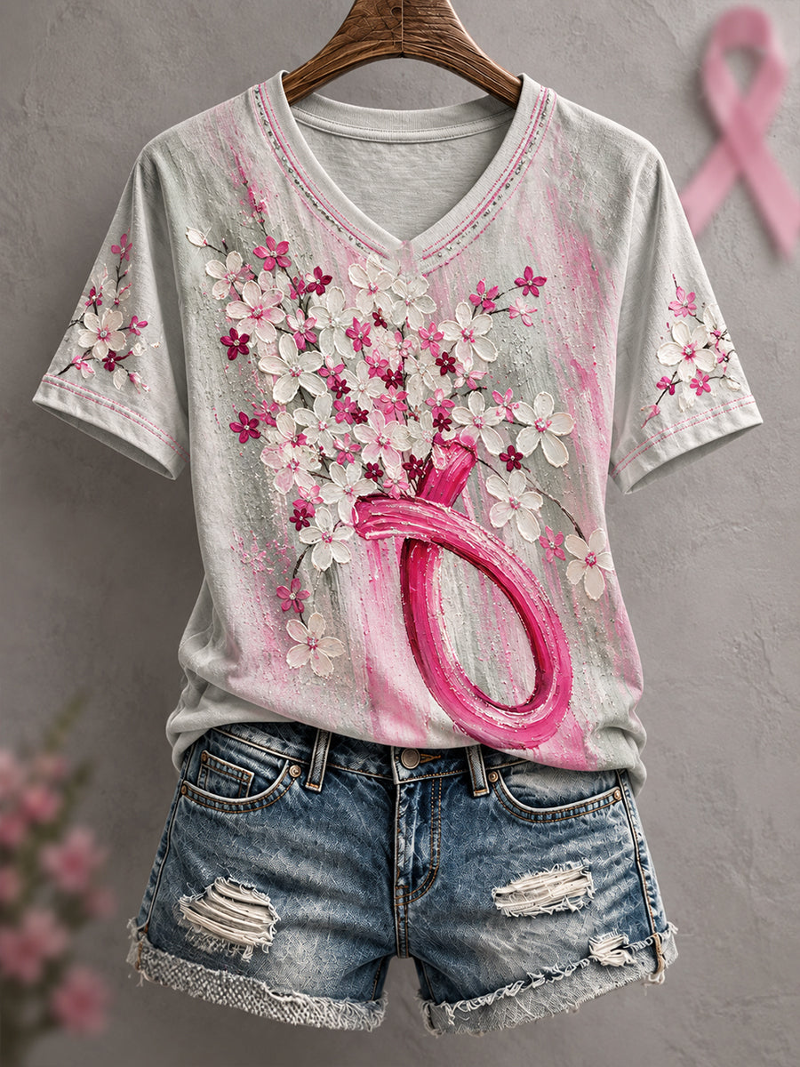 Women's Breast Cancer Awareness Art Printed T-shirt