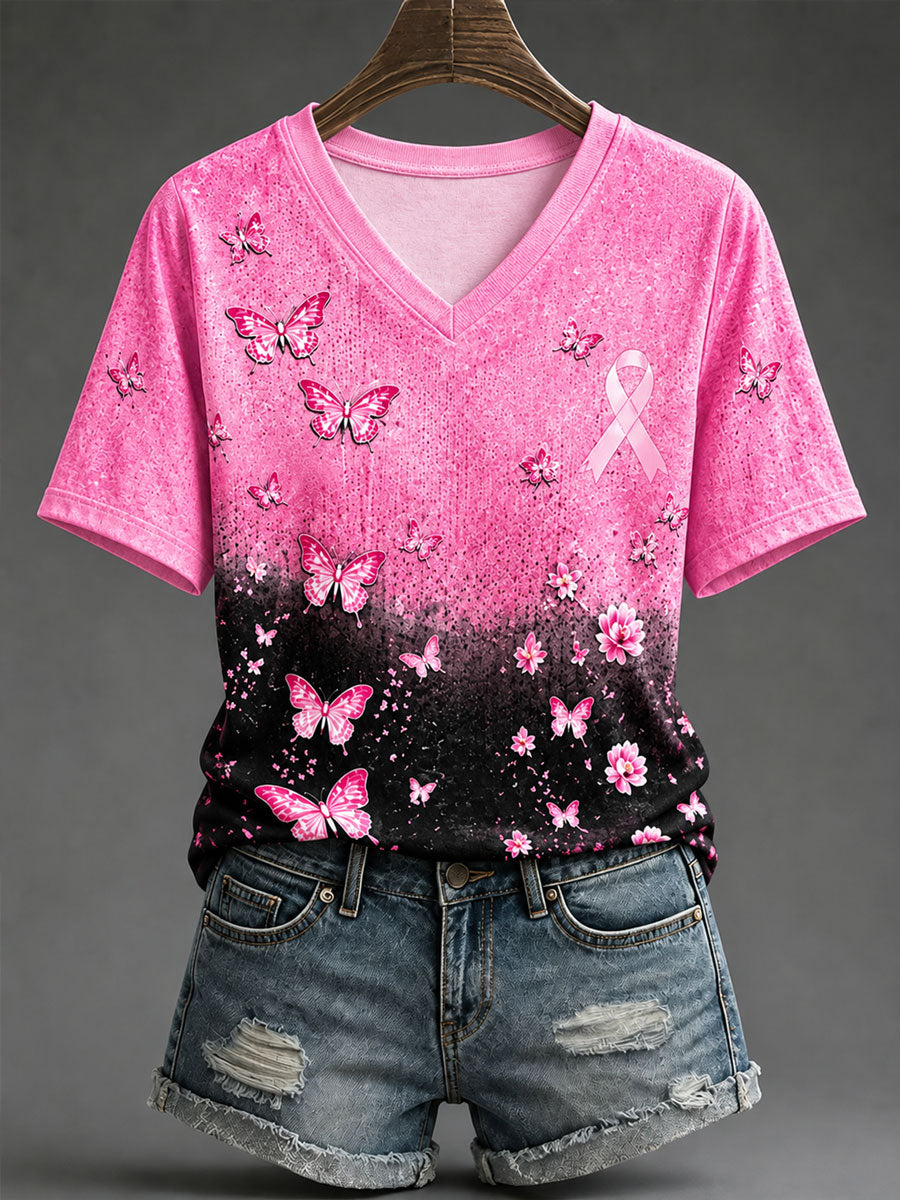 Women's Breast Cancer Awareness Print Casual T-Shirt