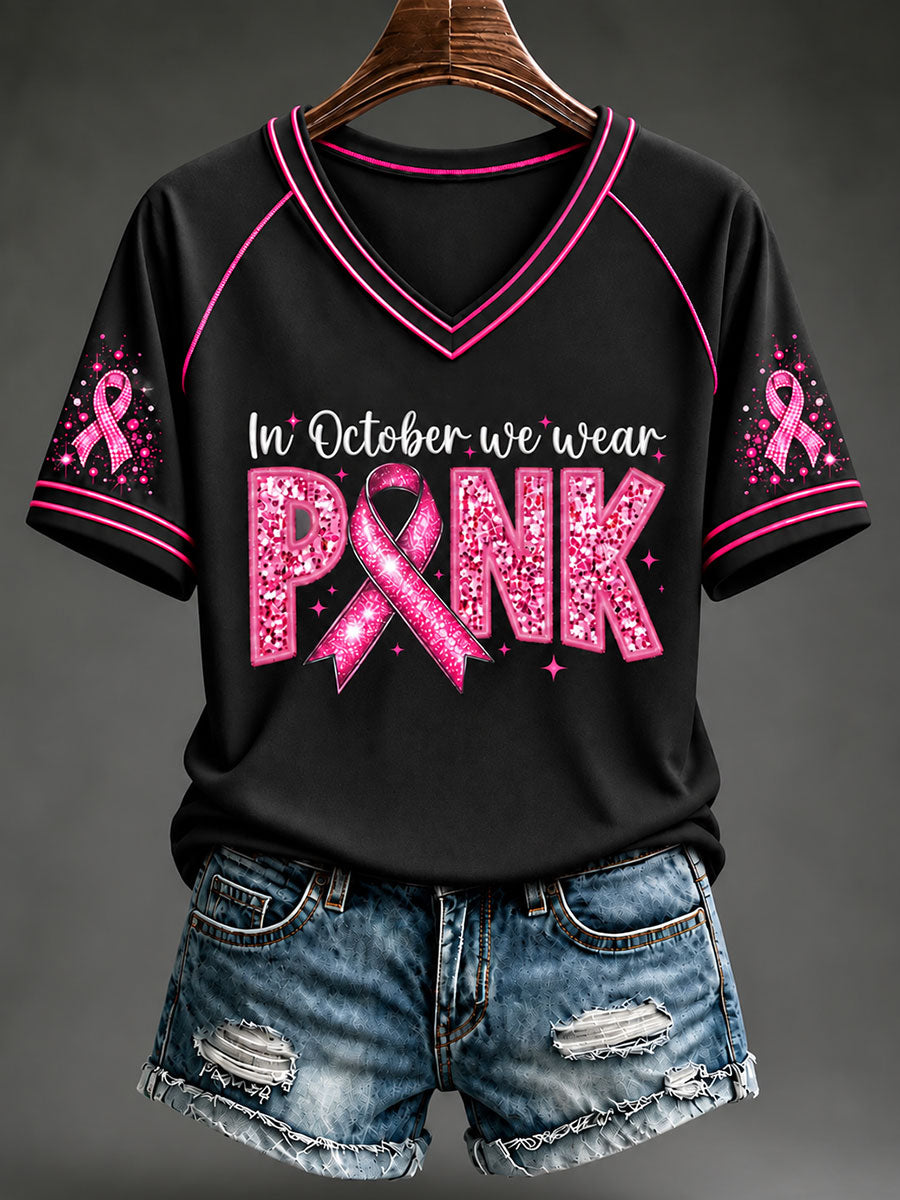 Women's Breast Cancer Pink Ribbon Short-Sleeved T-Shirt