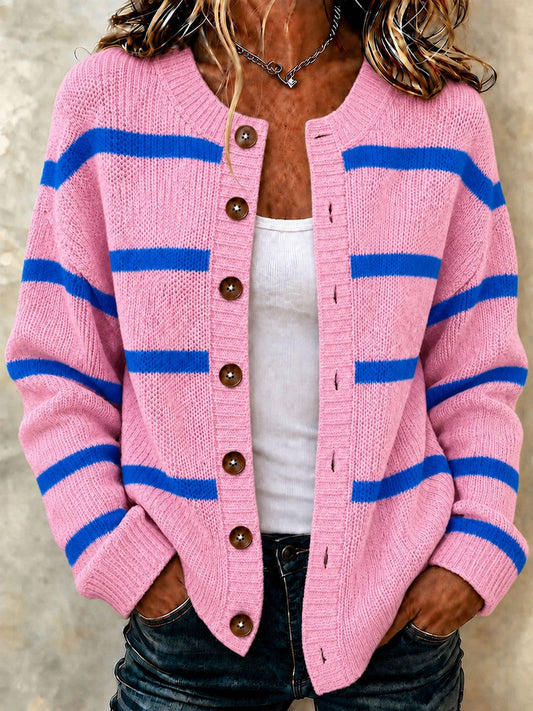 Women's Striped Print Casual Cardigan