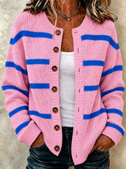 Women's Striped Print Casual Cardigan
