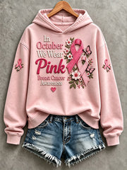 Women's In October We Wear Pink Pink Ribbon Print Hooded Sweatshirt