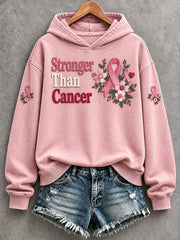 Women's Vintage Stronger Than Cancer Pink Ribbon Print Hooded Sweatshirt
