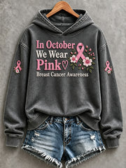 Women's In October We Wear Pink Pink Ribbon Print Hooded Sweatshirt