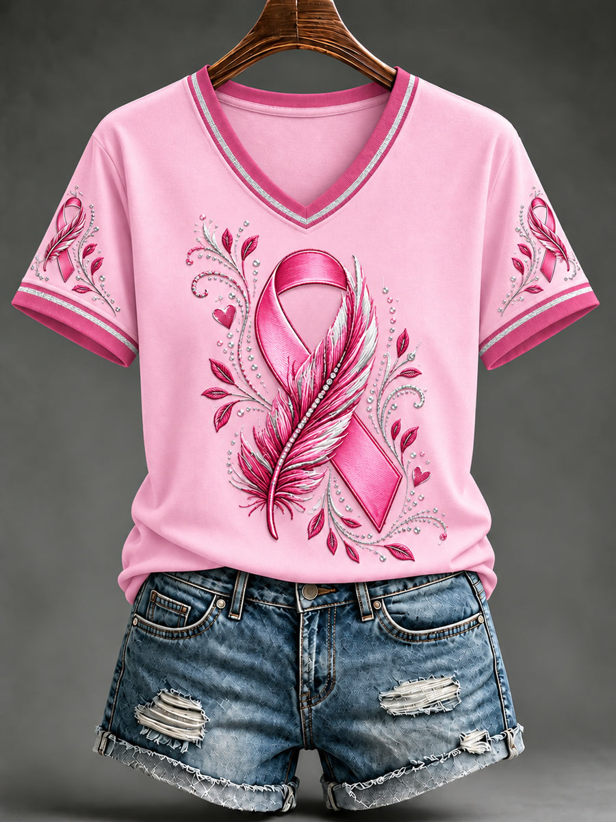 Women's Breast Cancer Awareness Pink Ribbon Support  Short Sleeve T-shirt