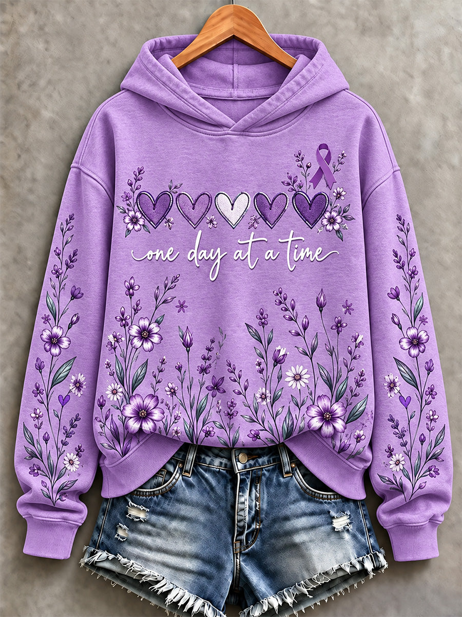 Women's Purple Floral & Alzheimer's Awareness Support Print Sweatshirt