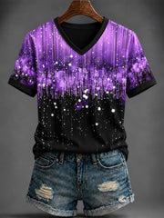 Women's Purple Art Printed V-neck T-shirt