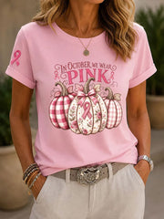 Women's Breast Cancer Awareness Print Casual T-Shirt
