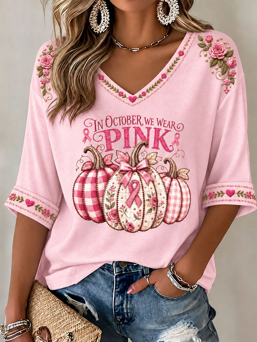 Women's Breast Cancer Awareness Printed Casual T-Shirt