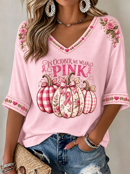 Women's Breast Cancer Awareness Printed Casual T-Shirt