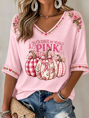 Women's Breast Cancer Awareness Printed Casual T-Shirt