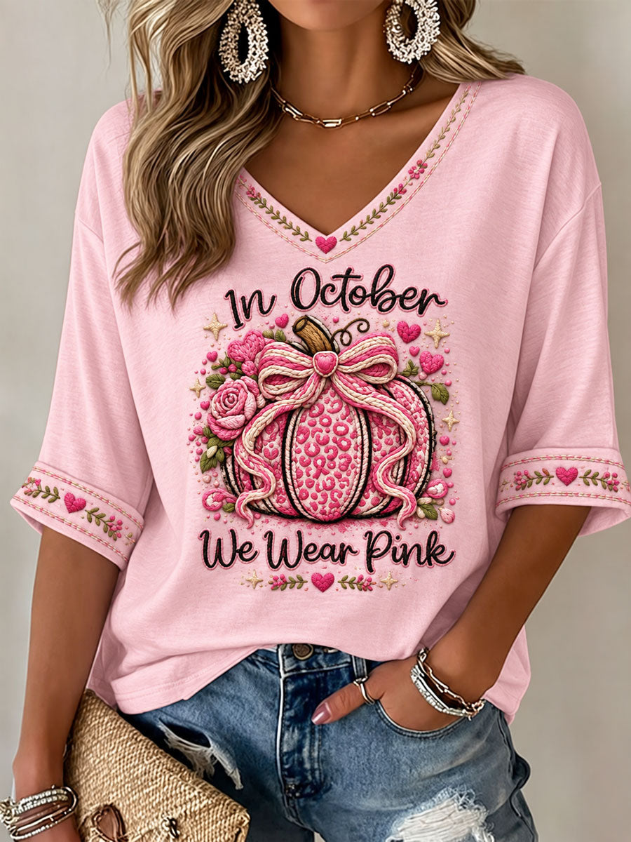 Women's Breast Cancer Awareness Printed Casual T-Shirt