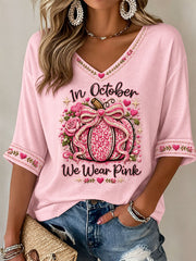 Women's Breast Cancer Awareness Printed Casual T-Shirt