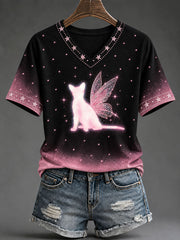Women's Breast Cancer Awareness Pink Cat Print T-Shirt