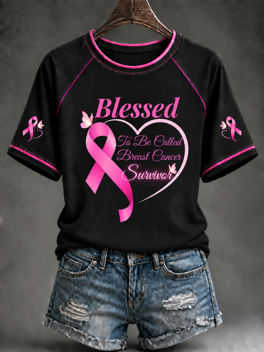 Women's Breast Cancer Awareness Pink Ribbon Support Short Sleeve T-shirt