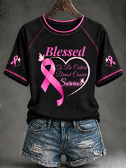 Women's Breast Cancer Awareness Pink Ribbon Support Short Sleeve T-shirt