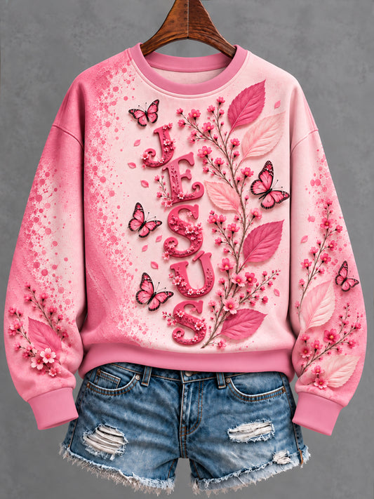 Women's Breast Cancer Awareness Pink Ribbon Support Regular Sweatshirt