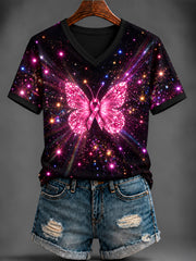 Women's Breast Cancer Pink Printed V-neck T-shirt