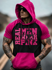 Men's Breast Cancer Awareness I Wear Pink For Her  Casual Short Sleeve Hoodie