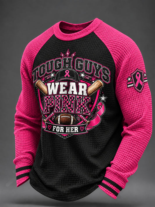 Men's Breast Cancer Awareness I Wear Pink For Her Waffle Sweatshirt