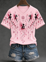 Women's Breast Cancer V-neck Off-shoulder Short-sleeved T-shirt