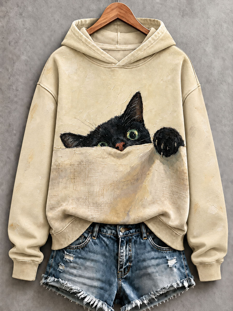 Women's Oil Paint Style Cat Art Regular Sweatshirt