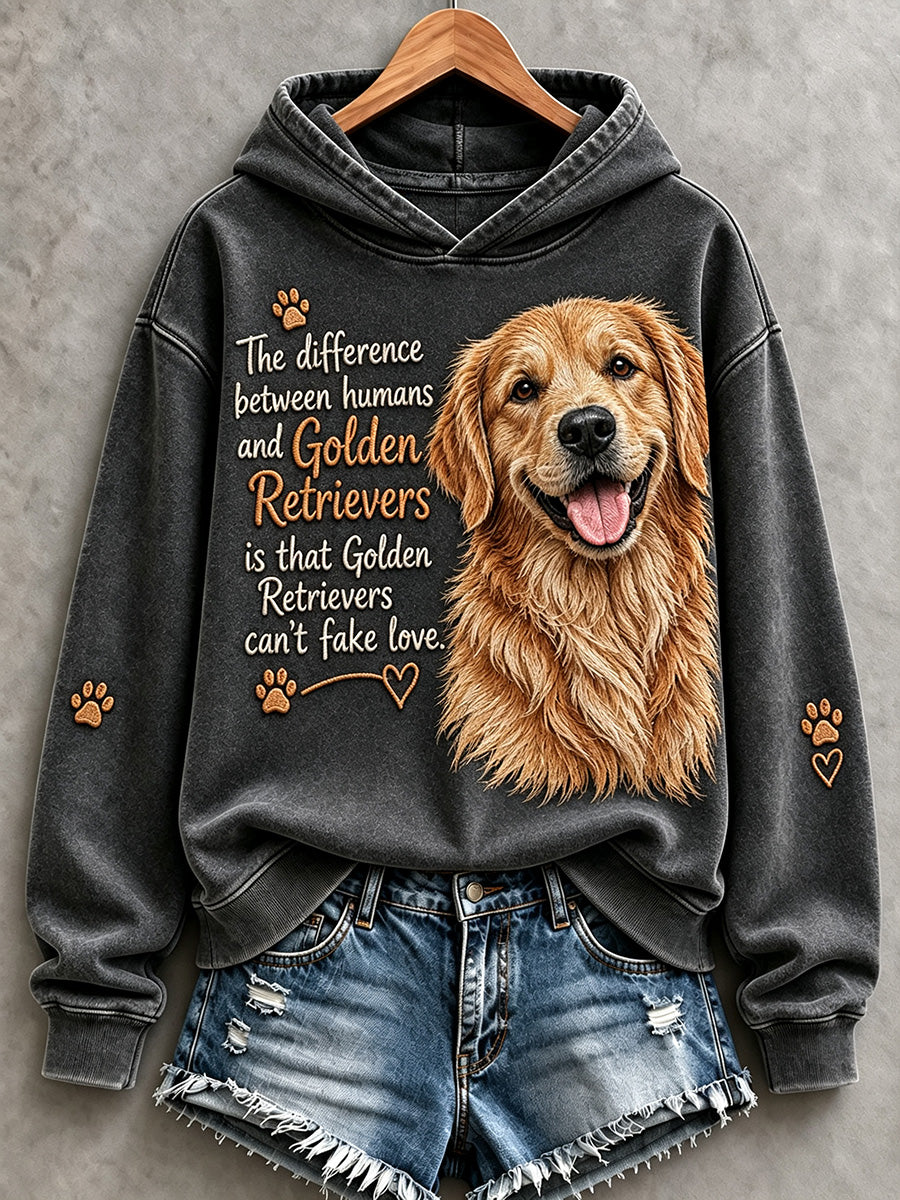 Women's Golden Retrievers Can't Fake Love Cute Dog Print Comfy Hoodie