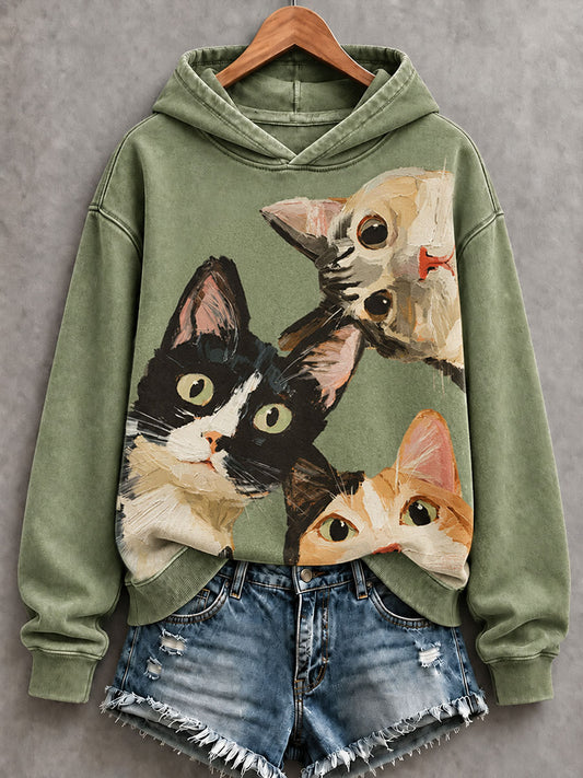 Women's Oil Paint Style Cat Art Regular Sweatshirt
