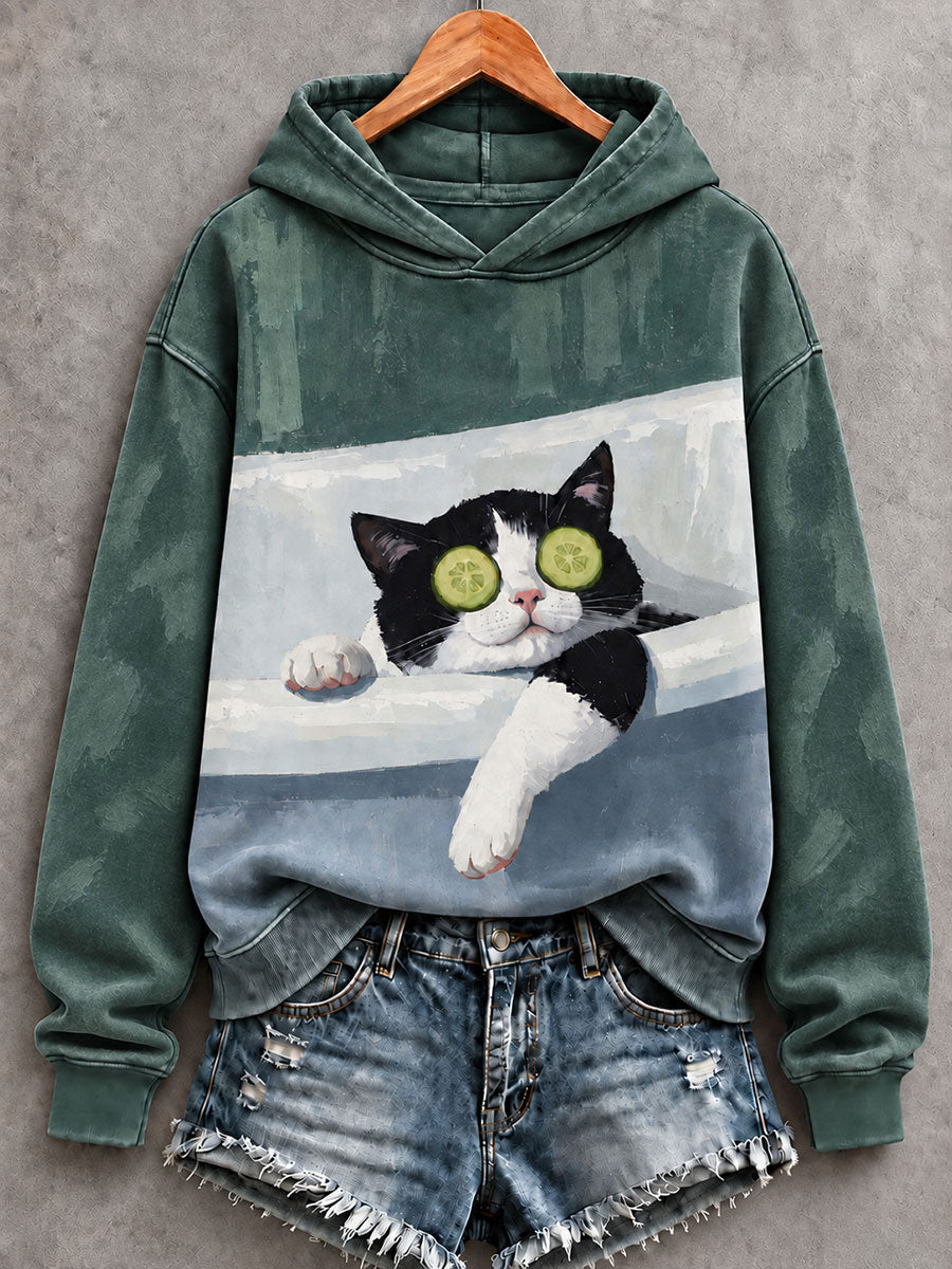 Women's Oil Paint Style Cat Art Regular Sweatshirt