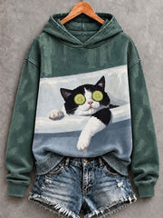 Women's Oil Paint Style Cat Art Regular Sweatshirt