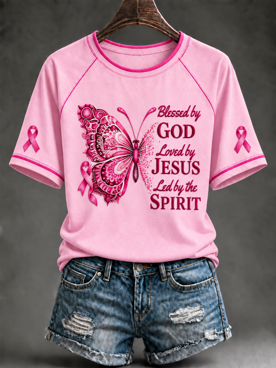 Women's Breast Cancer Awareness Pink Ribbon Support Short Sleeve T-shirt