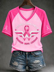 Women's Breast Cancer Awareness Pink Ribbon Support V-neck  Short Sleeve T-shirt