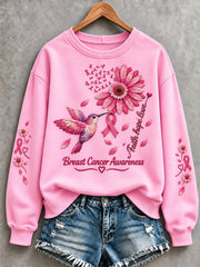 Women's Breast Cancer Awareness Pink Ribbon Support Regular Sweatshirt