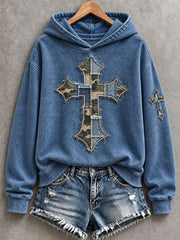 Women's Patchwork Art Cross Hoodie