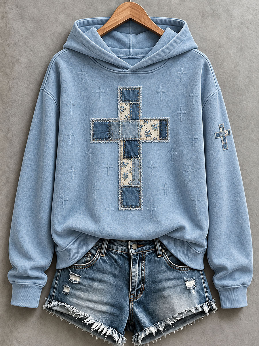 Women's Patchwork Art Cross Hoodie