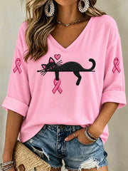 Women's Breast Cancer Awareness Support Print V-Neck Tee