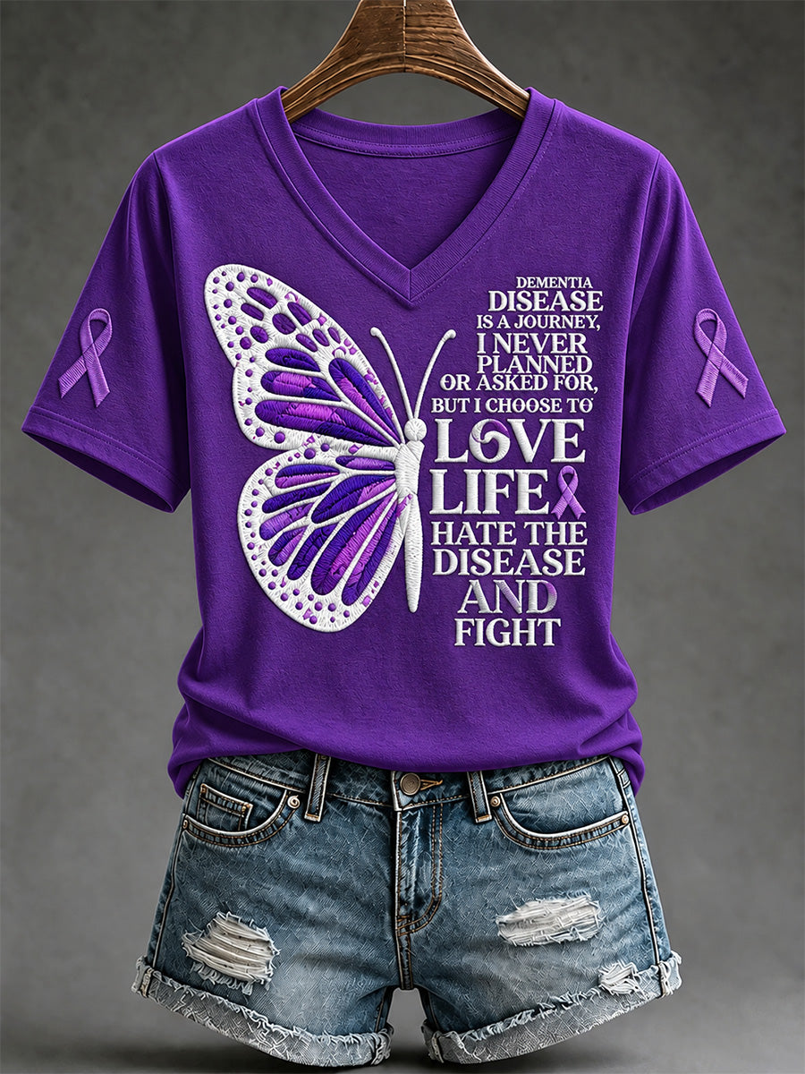 Women's Alzheimer's Awareness Support Print V-Neck Tee