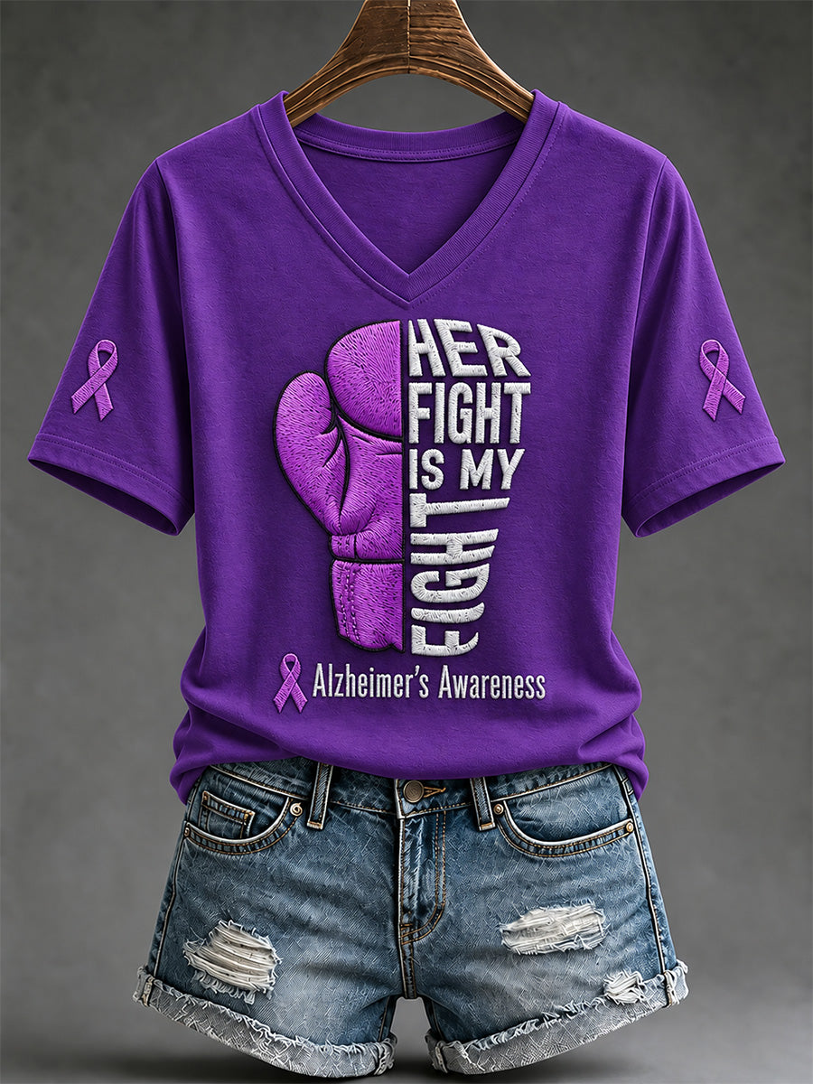 Women's Alzheimer's Awareness Support Print V-Neck Tee