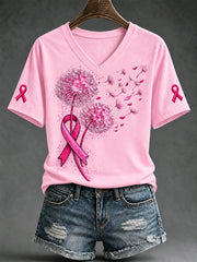 Women's Breast Cancer Awareness Print V-Neck Tee