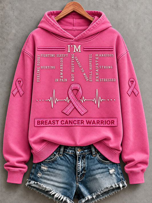 Women's I'm Fine Breast Cancer Warrior Pink Ribbon Print Hoodie