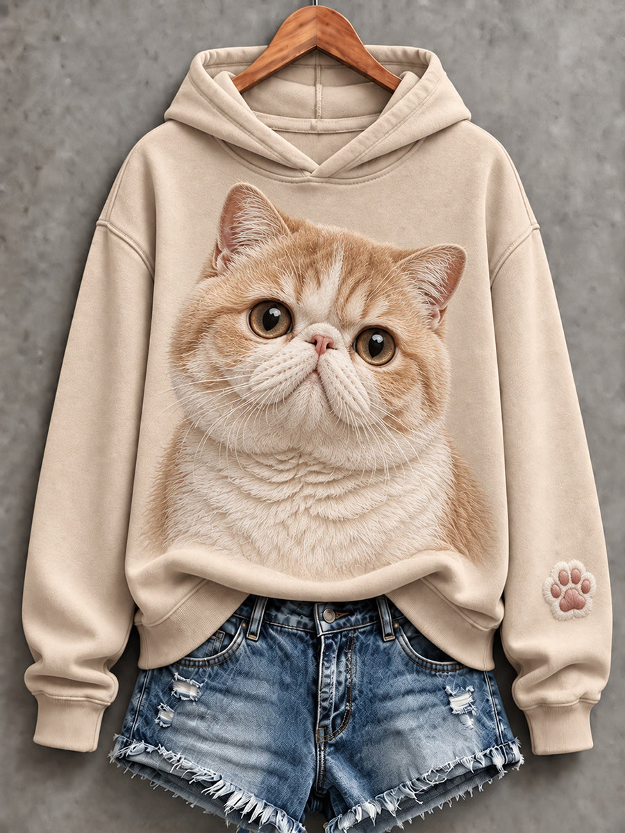 Women's Cute Exotic Cat Print Comfy Hoodie